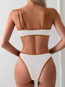 SHEIN Swim 夏季沙灘對比拼色露腰比基尼套裝 - 彩色 - 查看 2