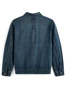 Chillumni Plus Size Men's Orange-Grey Washed Denim Cargo Baggy Denim Jacket - Dark Wash - View 2