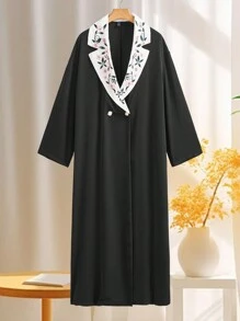 Al Najma Cổ áo thêu hoa nữ dài tay Abaya Ả Rập - Nhiều màu - Xem 1