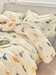 Set de funda nórdica suave para niños con patrón de dinosaurios encantador - Mejor Set de edredón de lujo de 2/3 piezas - Incluye 1 funda nórdica y 1/2 fundas de almohada - Económico y de alta calidad para camas individuales, dobles, queen y king