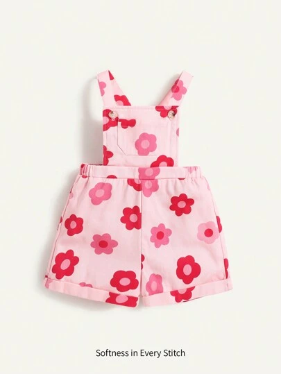 Cozy Pixies 女婴彩色花卉印花前口袋背带连体短裤，夏季