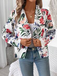 SHEIN LUNE Black Floral Print Casual Jacket For Ladies, Autumn Winter - Multicolor - View 6