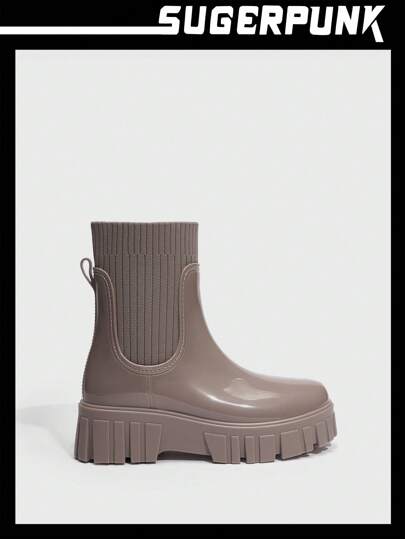 Sugerpunk Zapatos de mujer, moda suela gruesa, unicolor, botas de lluvia de punto de moda, zapatos de vacaciones de verano en venta, estilo Y2K punk, genial, calle deportiva, Halloween, Año Nuevo, fiesta