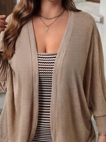 SHEIN LUNE طقم للمرأة ذات المقاس الكبير 2 قطعة متكون من معطف أكمام الخفاش وفستان مخطط أنيق، ملابس نسائية للربيع والخريف، طقم للسفر والمطار - متعدد الألوان - مشاهدة 6