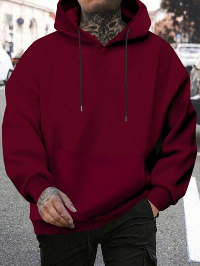 Manfinity Homme Sudadera con capucha de manga larga y hombros caídos de unicolor para hombre, para el otoño