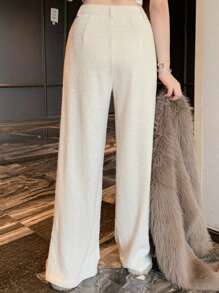 DAZY Pantalones casuales de pierna recta a cuadros para mujer, ropa de otoño