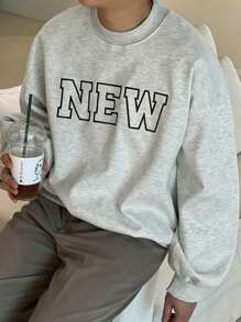 DAZY Men Letter Printed Pullover Sweatshirt, Autumn - Grey - View 2