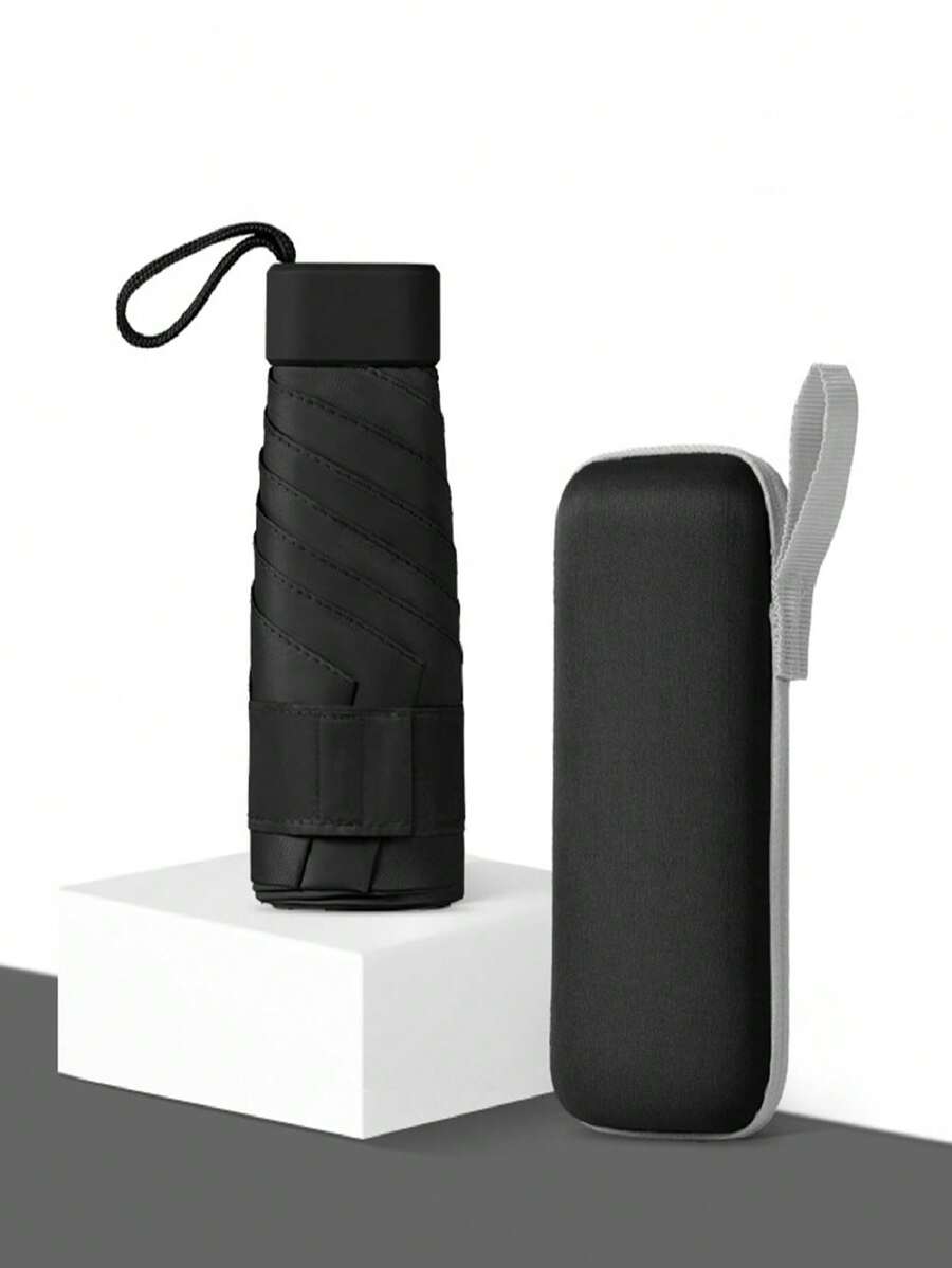 Ô dù cầm tay màu đen có khả năng chống tia UV và thiết kế gấp sáu lần nhỏ gọn - Lựa chọn che nắng lý tưởng với hộp đựng ô tiện lợi - màu đen - Xem 1