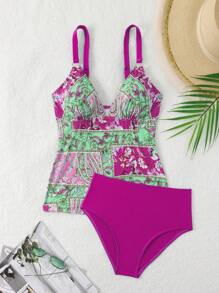 Swim Lushoire Ensemble Tankini d'été pour femmes avec imprimé fleuri pour maillots de bain