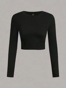 SHEIN Essnce 4 件套休闲简约圆领长袖短款紧身 T 恤，女士，夏季 - 彩色 - 查看 3