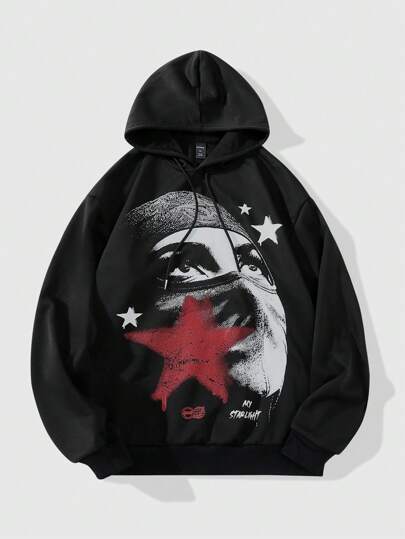 Street Life Men's Figure & Star Print Drawstring Hooded Sweatshirt, School