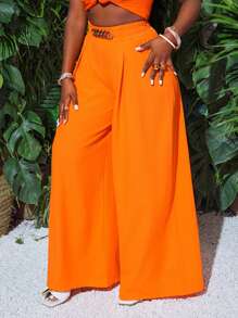 Slaydiva Women's Solid Color Elegant Casual Pants - Red Orange - View 3