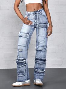 SHEIN ICON Women's Casual Straight-Leg Jeans With Multiple Pockets
