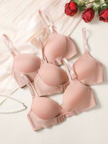 3pcs Wire-Free Solid Color Bras, Petite Size - Apricot - View 2