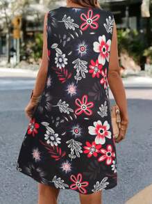 INAWLY Kích thước lớn Hoa & In thực vật Váy không tay - Nhiều màu - Xem 2