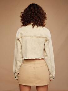 Forever 21 Flap Pocket Raw Hem Crop Denim Jacket - Khaki - View 3