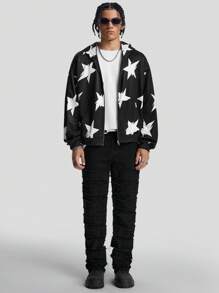 Manfinity VCAY Sudadera con capucha de manga larga con estampado digital de estrella de corte holgado para hombre, ropa de Halloween, para otoño e invierno - Blanco y Negro - Ver 6