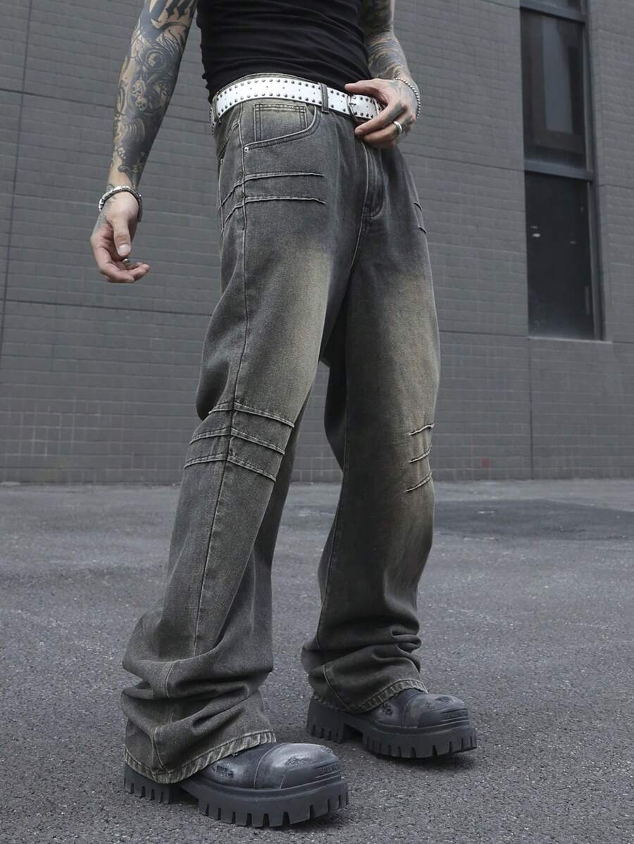 Manfinity Roghcode Men Casual Washed Straight Leg Denim Jeans - Bronze - View 1