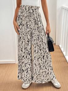 SHEIN Frenchy 全印花纸袋腰阔腿休闲裤返校服装秋季女装旧款风格