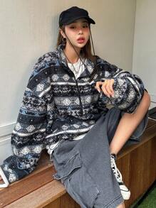 DAZY Sudadera con cuello alto con estampado geométrico, informal para otoño/invierno