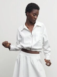 BizChic Women's Casual Solid White Zipper Jacket With Pockets, Long Sleeve - White - View 5