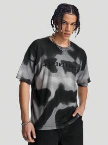 Manfinity EMRG Camisa de punto para hombre con hombros caídos teñida con patrón de letras y corbata