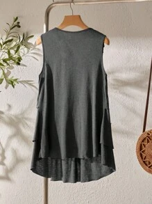 SHEIN LUNE 花卉刺繡荷葉邊坦克上衣 - 灰色 - 查看 2