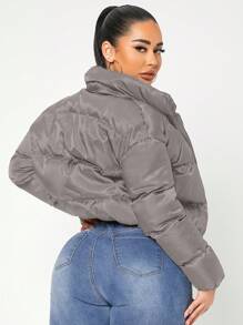 SHEIN SXY 性感拉链漏斗领夹棉大衣 - 灰色 - 查看 2