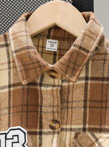 Jaket Kemeja Flanel Panjang Hangat untuk Anak Perempuan dengan Motif Beruang, Angka & Hati - Coffee Brown - View 5