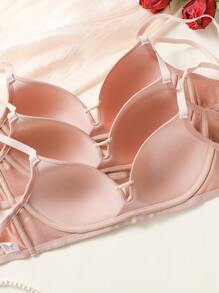 3pcs Wire-Free Solid Color Bras, Petite Size - Apricot - View 3