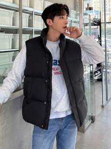 DAZY Men's Plain Padded Vest Jacket, Winter - Black - View 7