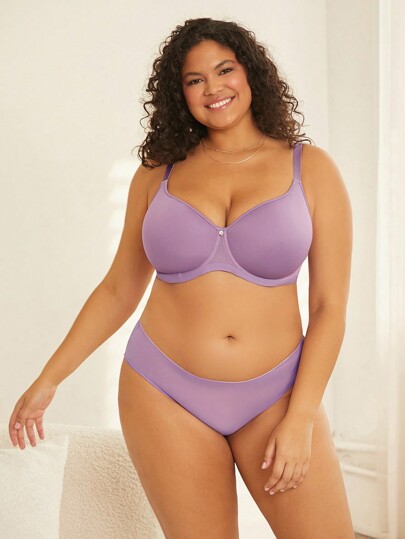 LUVLETTE Sujetador minimizador de comodidad mínima con taza espaciadora de malla transpirable y ligera de cobertura total, estilo básico, color morado