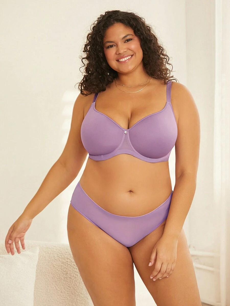 LUVLETTE حمالة صدر مصغرة ذات تغطية كاملة وتهوية خفيفة من الشبك المنفذ للهواء باللون البنفسجي، راحة وأناقة بسيطة - الأرجواني - مشاهدة 1