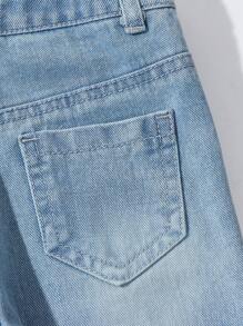 Baby Boys Streetwear Cool Ripped Washed Light Blue Denim Overalls With Multiple Pockets - Light Wash - View 8