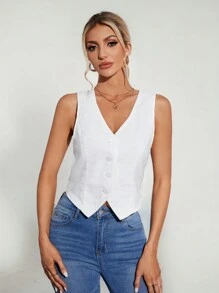 SHEIN Tall 女款幾何圖案西裝背心，適合高個女性 - 白色 - 查看 3
