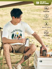 In My Nature Men Round Neck Letter And Graphic Print Short Sleeve T-Shirt For Summer Outdoor - White - View 1