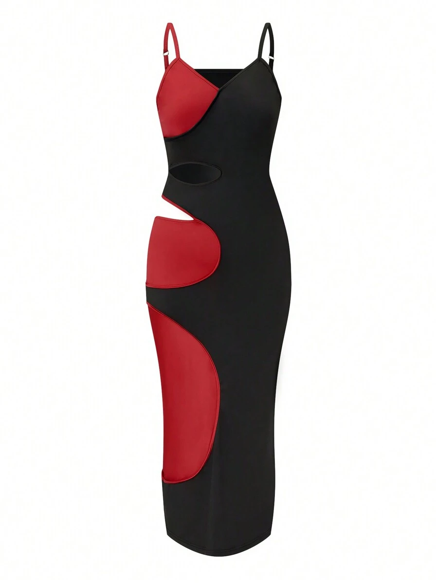 SHEIN LUNE Vestido informal sin mangas con escote caído y contraste de colores para mujer talla grande