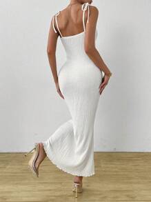 Calvaya Solid Color Tie-Front Pleated Drawstring Cami Dress, Summer