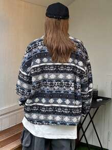 DAZY Sudadera con cuello alto con estampado geométrico, informal para otoño/invierno
