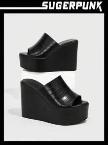 Sugerpunk Sandalias de cuña con estampado de cocodrilo para mujer, ideales para el verano, el regreso a la escuela, estudiantes universitarias, estilo Y2K, punk, , cool, deportivo, Navidad, otoño, Año Nuevo, Día de San Valentín
