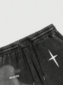 ROMWE MEN Street Life Men's Letter Graphic Drawstring Waist Casual Shorts With Pockets, School