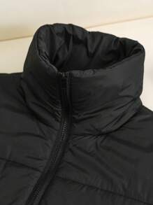 SHEIN Essnce Women's Plus Size Black Padded Coat With Lapel, For Winter Fall Autumn - Black - View 7