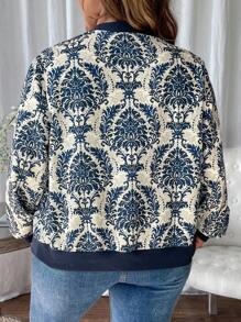 SHEIN LUNE Áo khoác dài tay có khóa kéo in họa tiết Plus Size - Nhiều màu - Xem 2