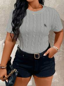 Calvaya Plus Size Nữ Mùa Hè Thường Ngày In Hiệp Sĩ Cổ Tròn Tay Ngắn Dệt Kim - Xám - Xem 4
