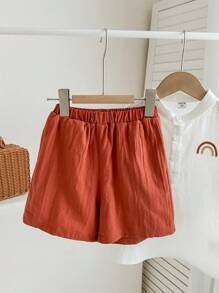 SHEIN 2 Piezas/set Camisa De Manga Corta Y Shorts Impresos Cómodos Y Casuales Para Niños Jóvenes