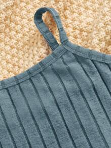 SHEIN Tween Girls Knitted Ribbed Cardigan, Camisole Top And Pants Casual Outfit