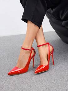 CUCCOO BIZCHIC Women Solid Color Pointed Toe Simple High Heel Pumps Spring Shoes Spring Break Easter For Christmas Spring Shoes - Red - View 4