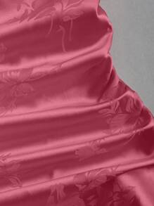 Sweetra Đầm Maxi Satin In Hoa Tối Giản Thường Ngày Cho Nữ Thanh Lịch, Đơn Giản, Nhún Vai, Màu Đỏ Tía, Trang Phục Cho Nữ - Màu Đỏ Sâu - Xem 3