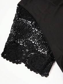 SHEIN Clasi Đầm Maxi Ren Trơn Màu Cỡ Lớn Có Viền Viền Hình Vỏ Sò Cho Nữ - màu đen - Xem 6