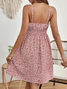 SHEIN Maternity Ditsy Floral Cinched Waist Casual Cami Dress For Vacation - Dusty Pink - View 5